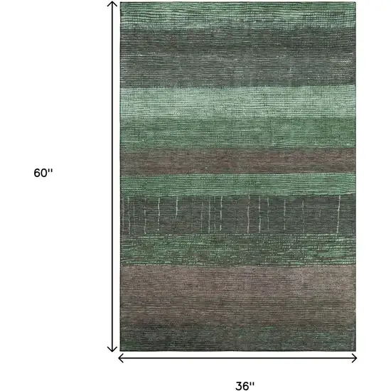 Green And Taupe Striped Washable Area Rug With UV Protection Photo 9