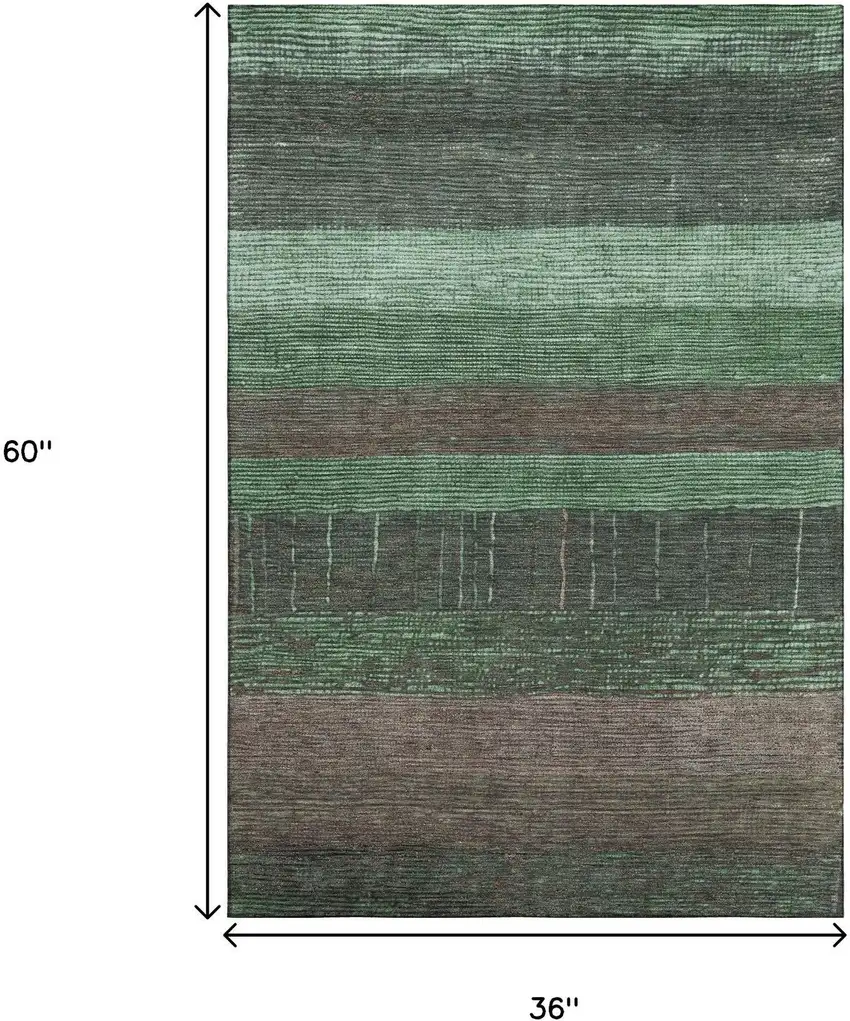 Green And Taupe Striped Washable Area Rug With UV Protection Photo 9