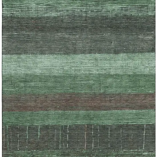 Green And Taupe Striped Washable Area Rug With UV Protection Photo 2