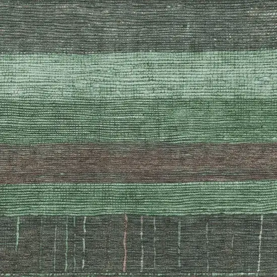Green And Taupe Striped Washable Area Rug With UV Protection Photo 2