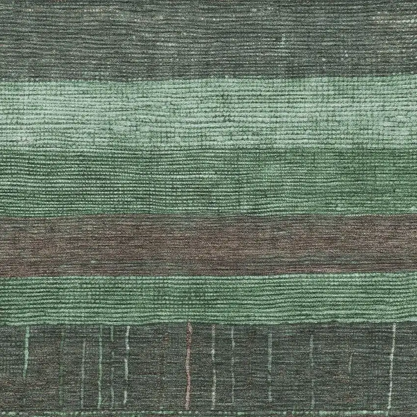 Green And Taupe Striped Washable Area Rug With UV Protection Photo 2