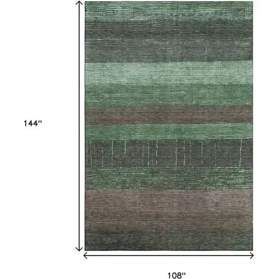 Green And Taupe Striped Washable Area Rug With UV Protection Photo 9