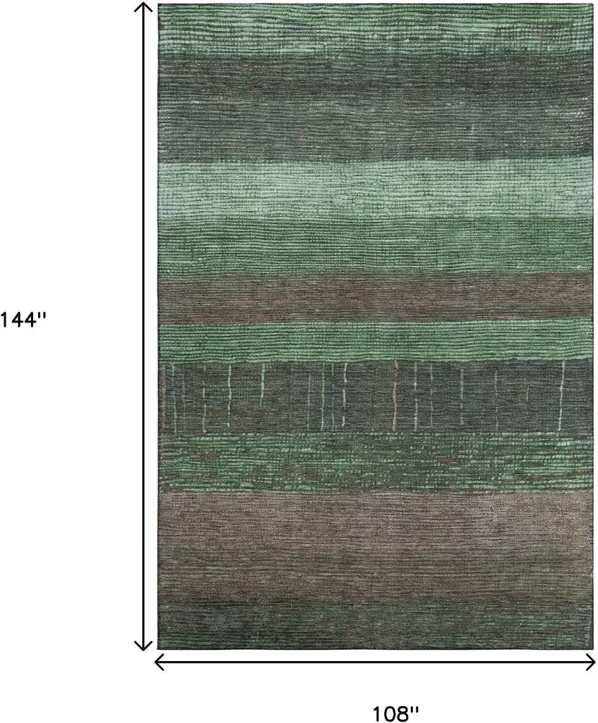 Green And Taupe Striped Washable Area Rug With UV Protection Photo 9