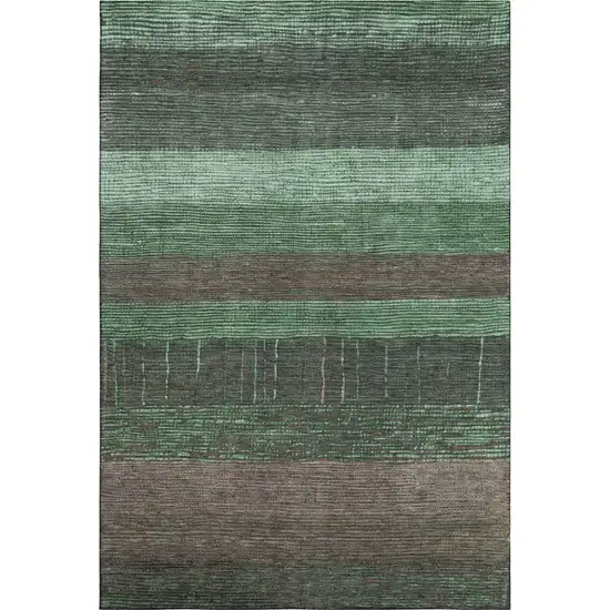 Green And Taupe Striped Washable Area Rug With UV Protection Photo 1
