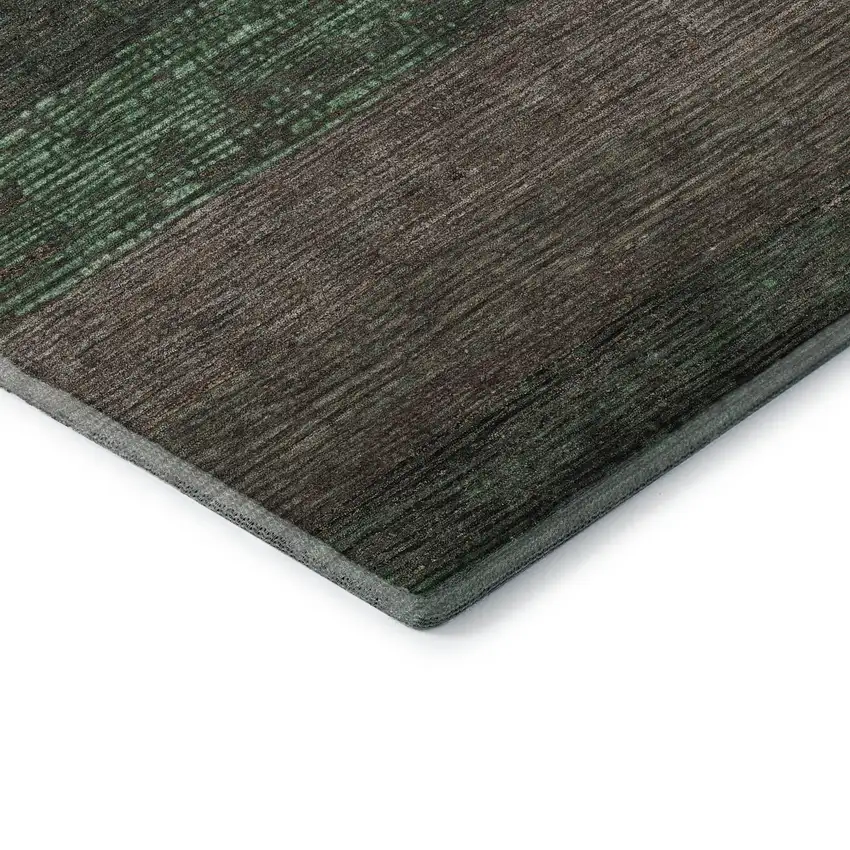 Green And Taupe Striped Washable Area Rug With UV Protection Photo 7