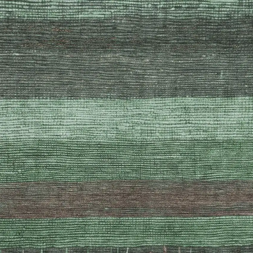 Green And Taupe Striped Washable Area Rug With UV Protection Photo 2