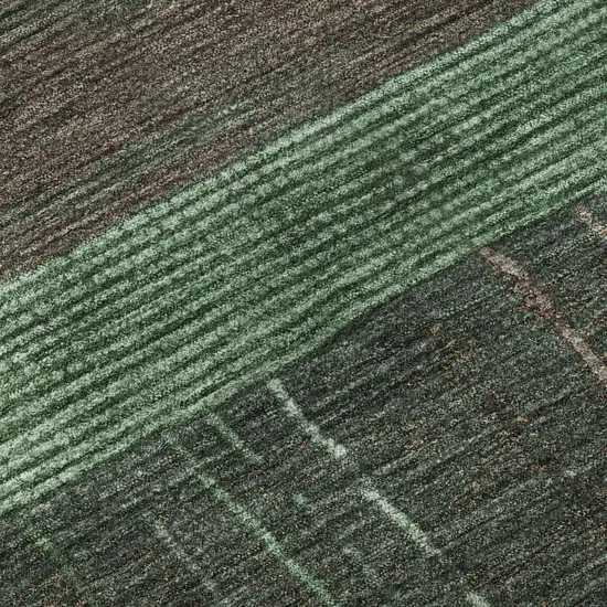 Green And Taupe Striped Washable Area Rug With UV Protection Photo 9