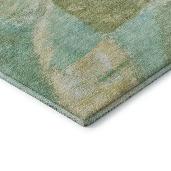 Green And Teal Abstract Washable Area Rug With UV Protection Photo 6