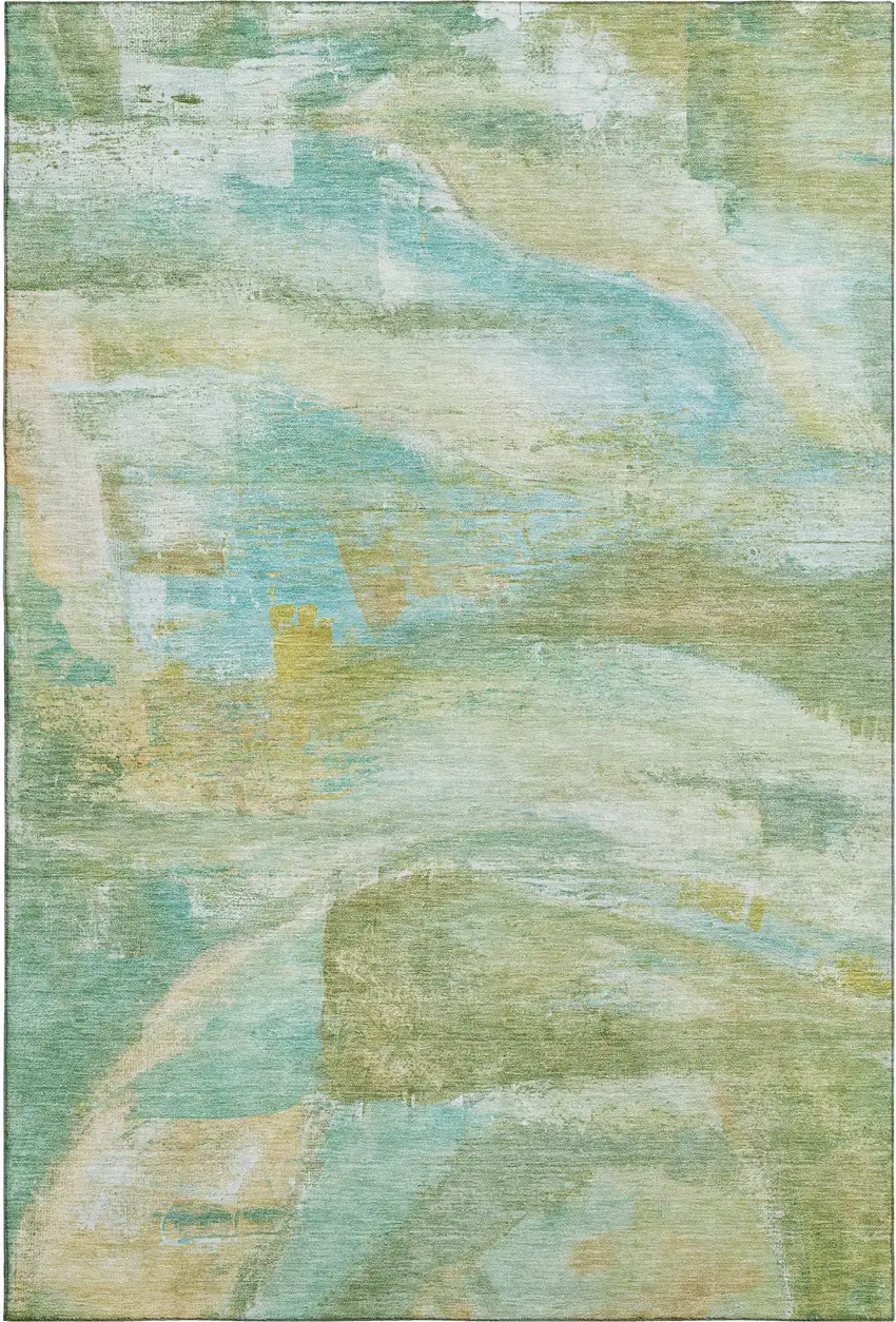 Green And Teal Abstract Washable Area Rug With UV Protection Photo 5