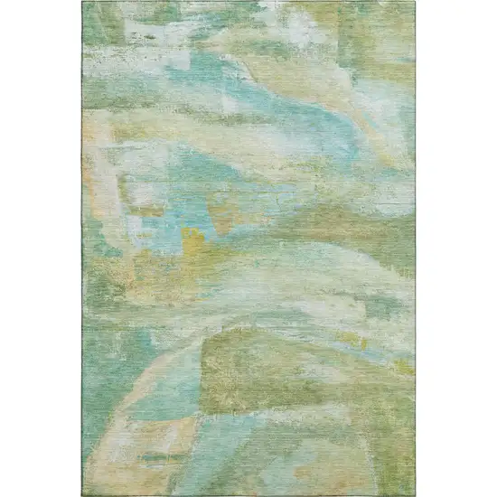 Green And Teal Abstract Washable Area Rug With UV Protection Photo 6