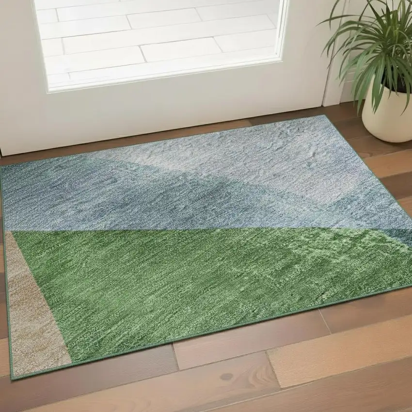 Green And Teal Abstract Washable Area Rug With UV Protection Photo 2
