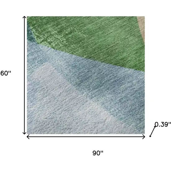 Green And Teal Abstract Washable Area Rug With UV Protection Photo 9