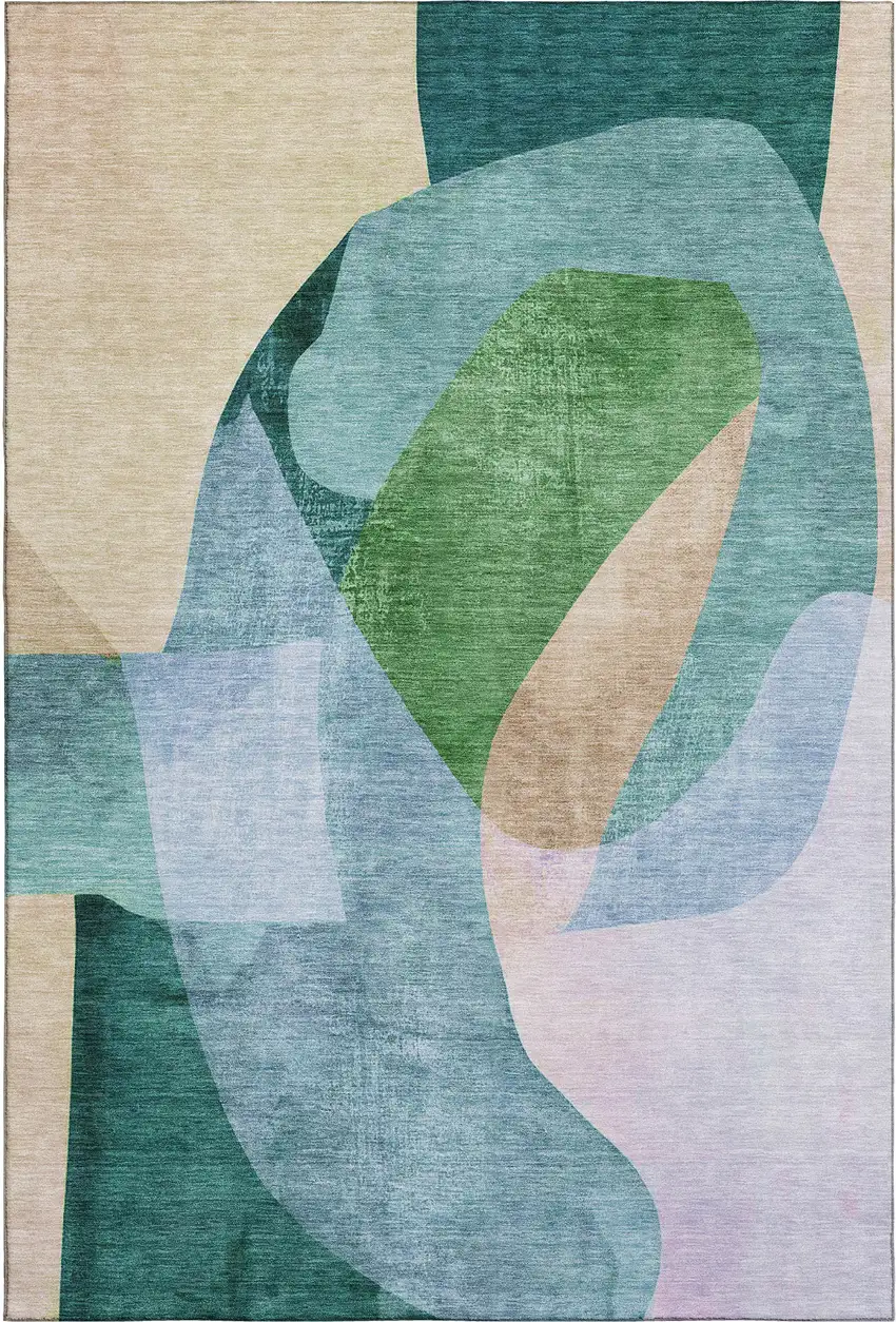 Green And Teal Abstract Washable Area Rug With UV Protection Photo 7