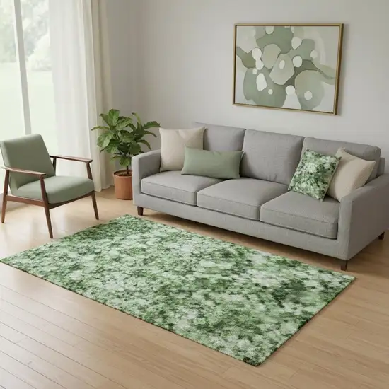 Green And Teal Abstract Washable Area Rug With UV Protection Photo 2