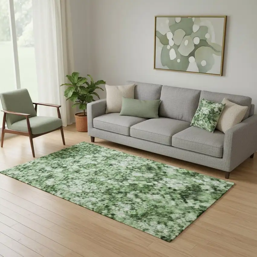 Green And Teal Abstract Washable Area Rug With UV Protection Photo 2