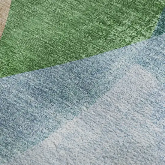 Green And Teal Abstract Washable Area Rug With UV Protection Photo 4