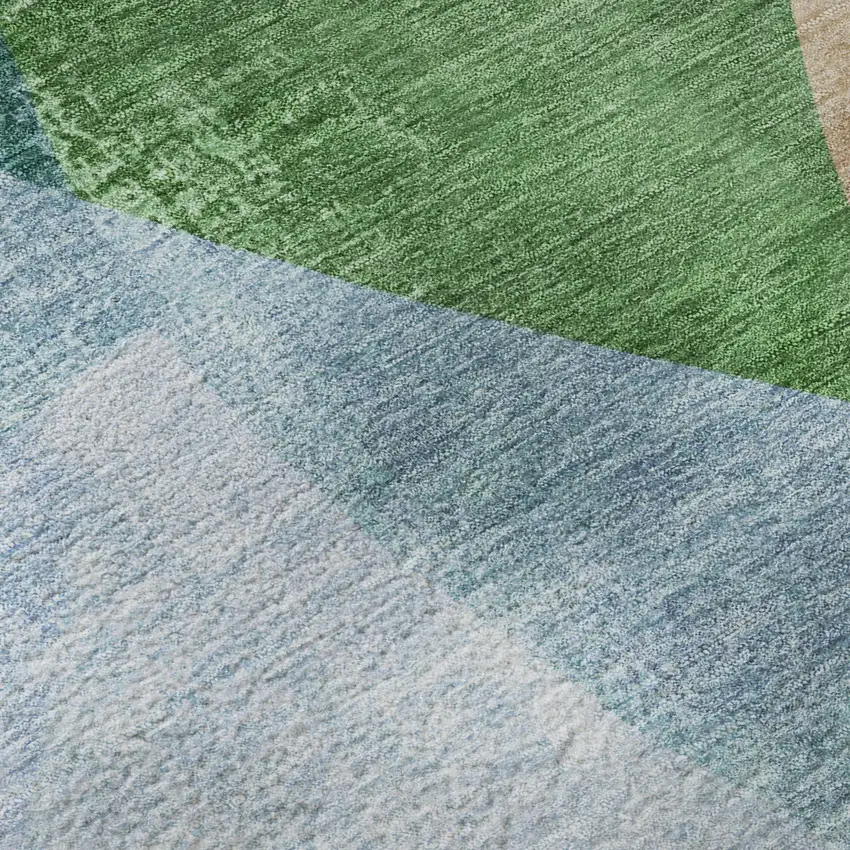 Green And Teal Abstract Washable Area Rug With UV Protection Photo 3