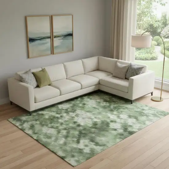 Green And Teal Abstract Washable Area Rug With UV Protection Photo 2