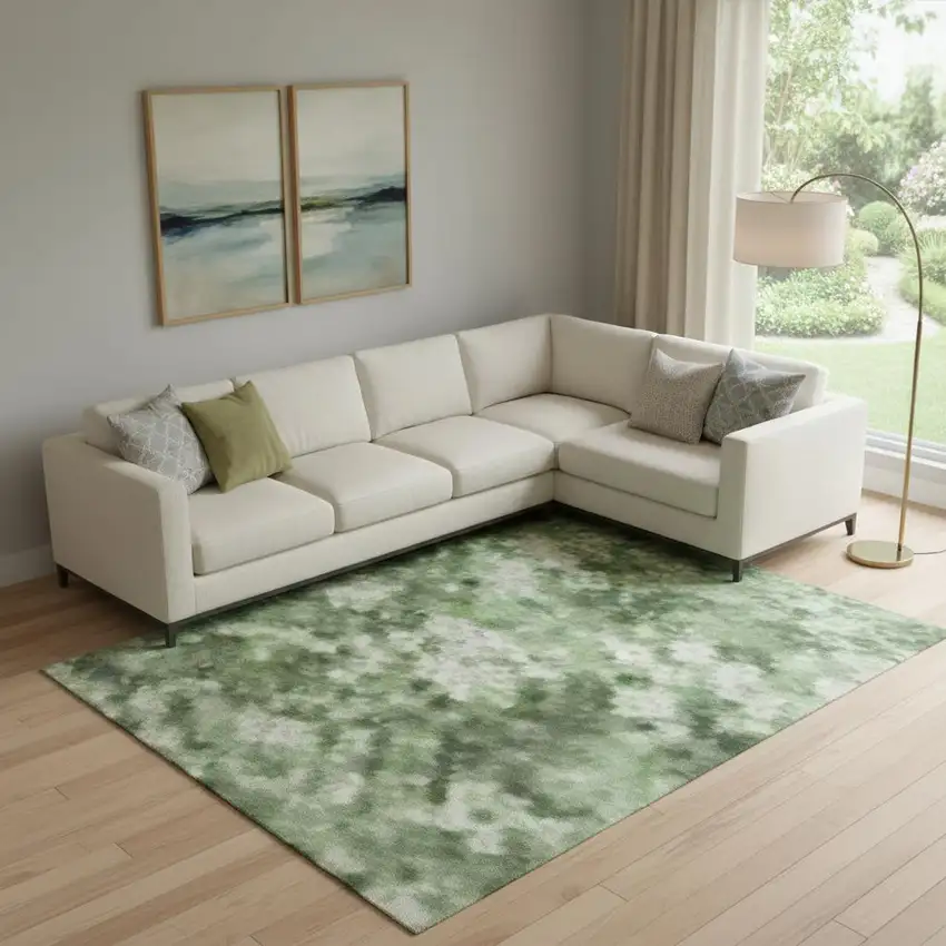 Green And Teal Abstract Washable Area Rug With UV Protection Photo 2