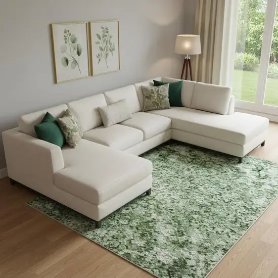 Green And Teal Abstract Washable Area Rug With UV Protection Photo 2