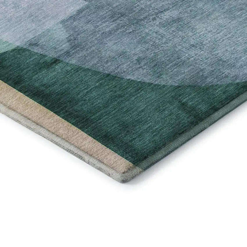 Green And Teal Abstract Washable Area Rug With UV Protection Photo 8