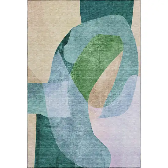 Green And Teal Abstract Washable Area Rug With UV Protection Photo 7