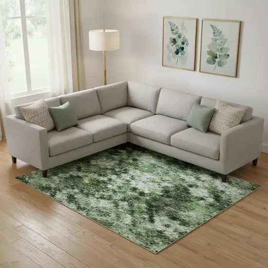 Green And Teal Abstract Washable Area Rug With UV Protection Photo 2