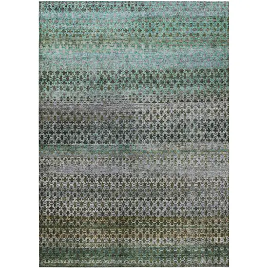 Green And Teal Blue Abstract Washable Indoor Outdoor Area Rug Photo 1