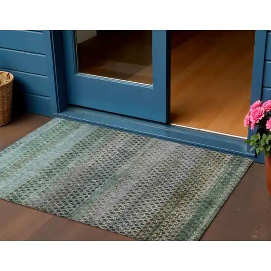 Green And Teal Blue Abstract Washable Indoor Outdoor Area Rug Photo 2