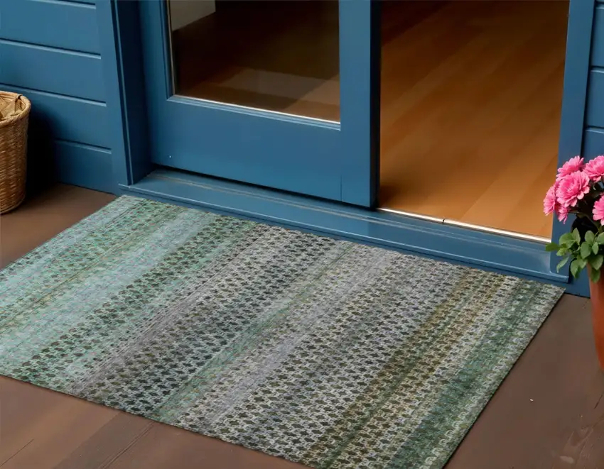 Green And Teal Blue Abstract Washable Indoor Outdoor Area Rug Photo 2