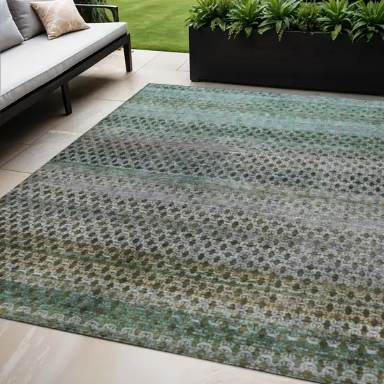 Green And Teal Blue Abstract Washable Indoor Outdoor Area Rug Photo 2
