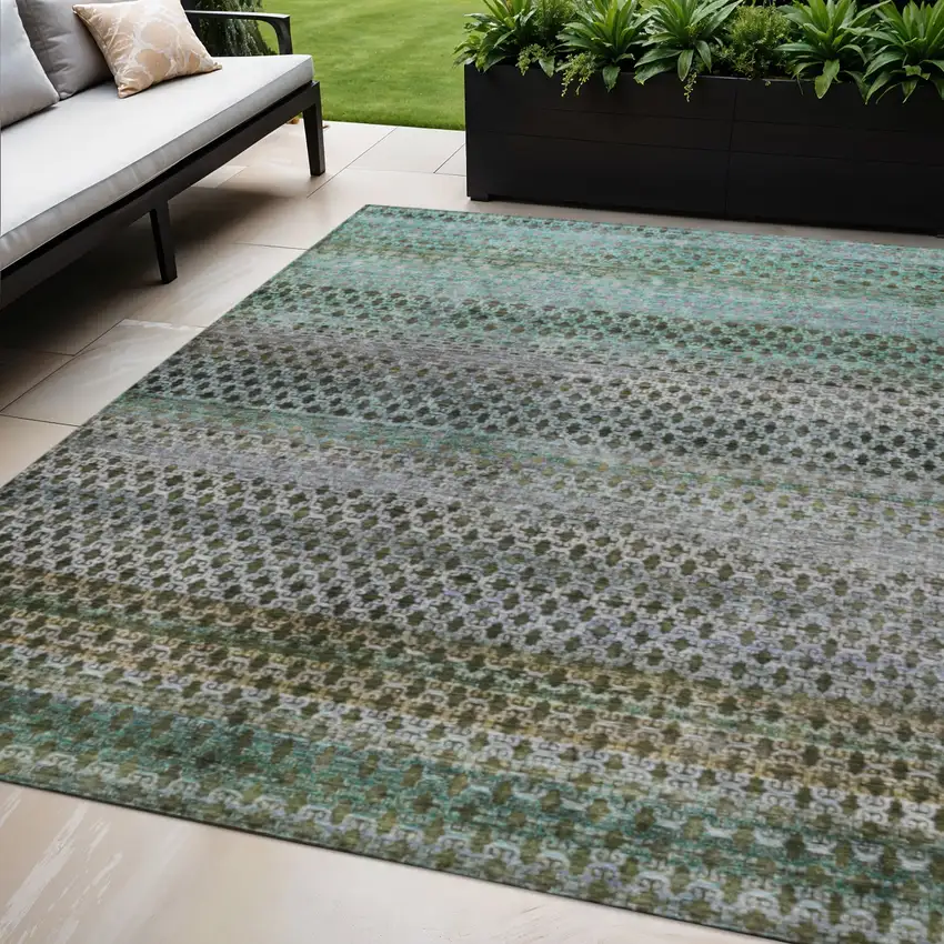 Green And Teal Blue Abstract Washable Indoor Outdoor Area Rug Photo 2