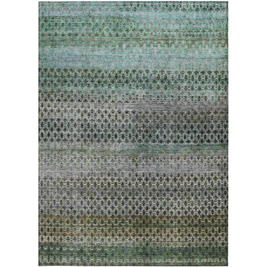Green And Teal Blue Abstract Washable Indoor Outdoor Area Rug Photo 3