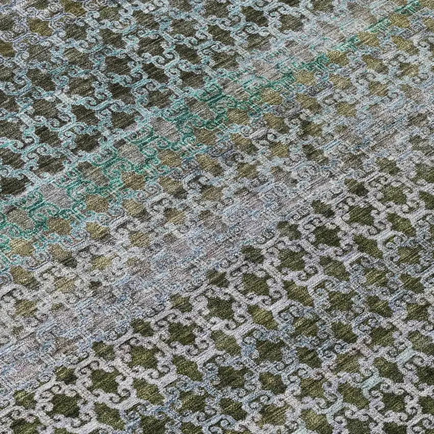 Green And Teal Blue Abstract Washable Indoor Outdoor Area Rug Photo 9
