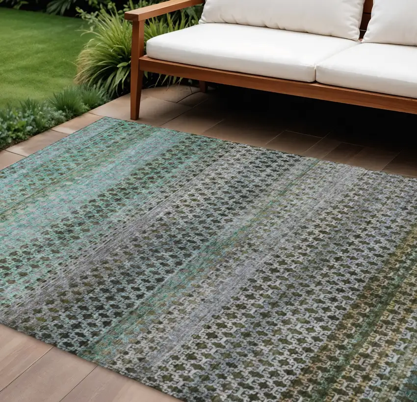 Green And Teal Blue Abstract Washable Indoor Outdoor Area Rug Photo 2