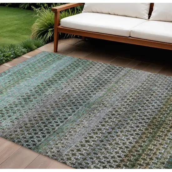 Green And Teal Blue Abstract Washable Indoor Outdoor Area Rug Photo 2