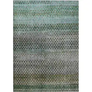 Photo of Green And Teal Blue Abstract Washable Indoor Outdoor Area Rug