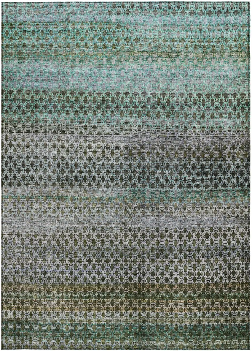 Green And Teal Blue Abstract Washable Indoor Outdoor Area Rug Photo 3