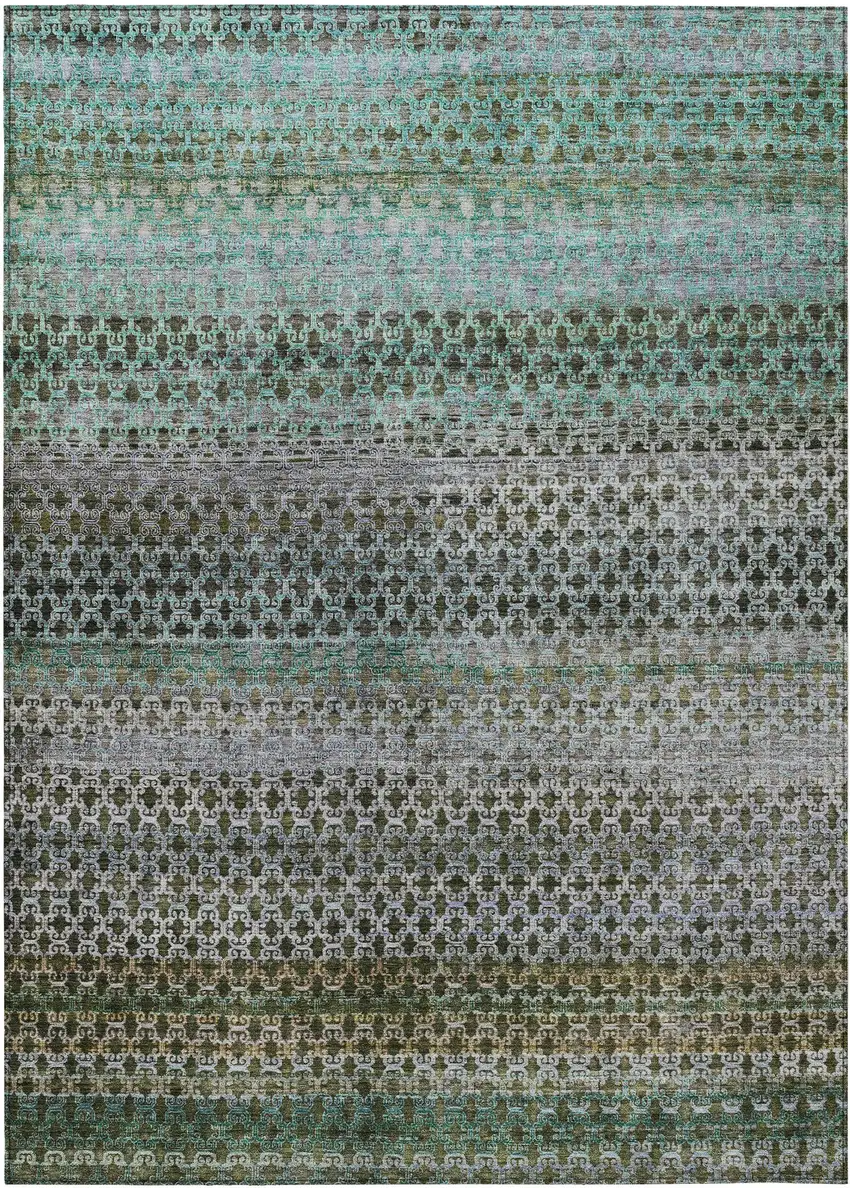 Green And Teal Blue Abstract Washable Indoor Outdoor Area Rug Photo 1