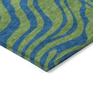 Photo of Green And Teal Blue Animal Print Washable Indoor Outdoor Area Rug