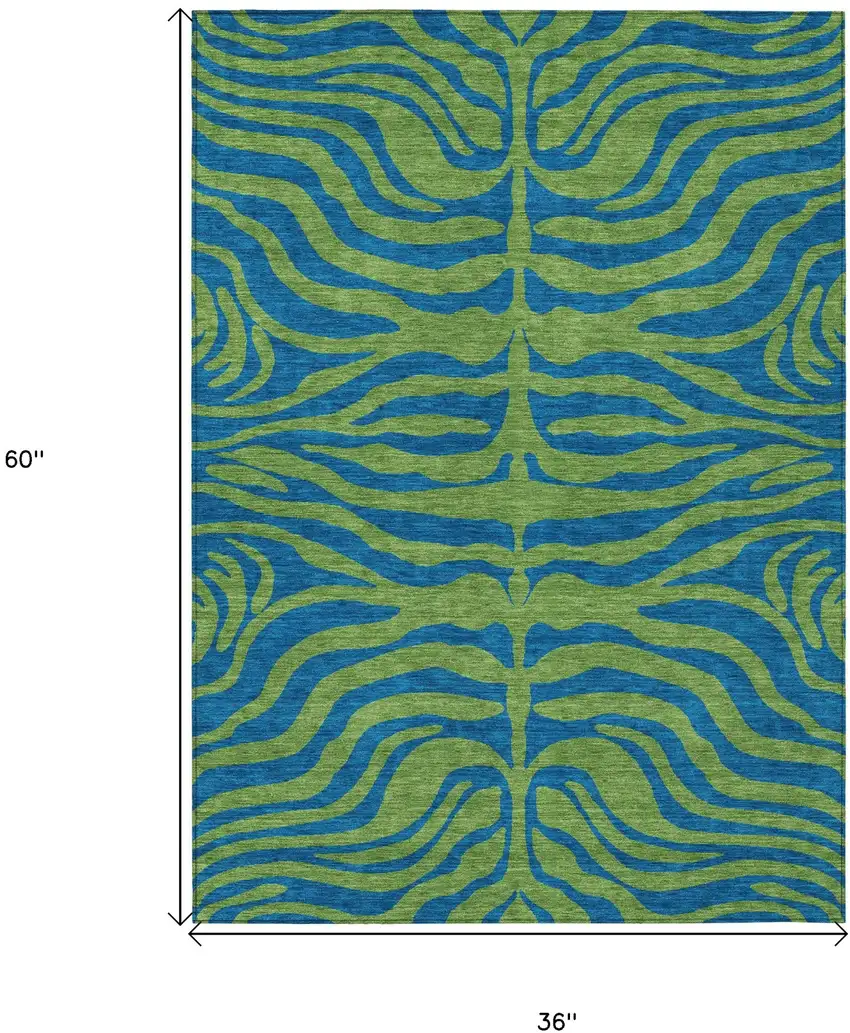 Green And Teal Blue Animal Print Washable Indoor Outdoor Area Rug Photo 7
