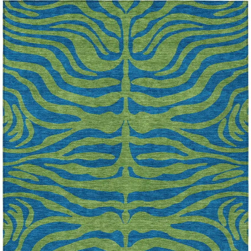 Green And Teal Blue Animal Print Washable Indoor Outdoor Area Rug Photo 6