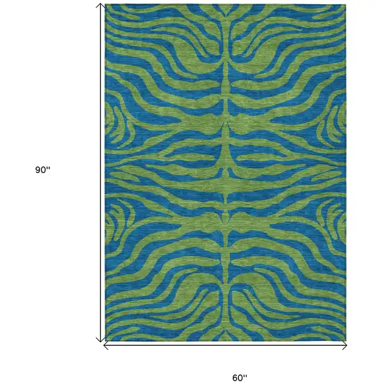 Green And Teal Blue Animal Print Washable Indoor Outdoor Area Rug Photo 7