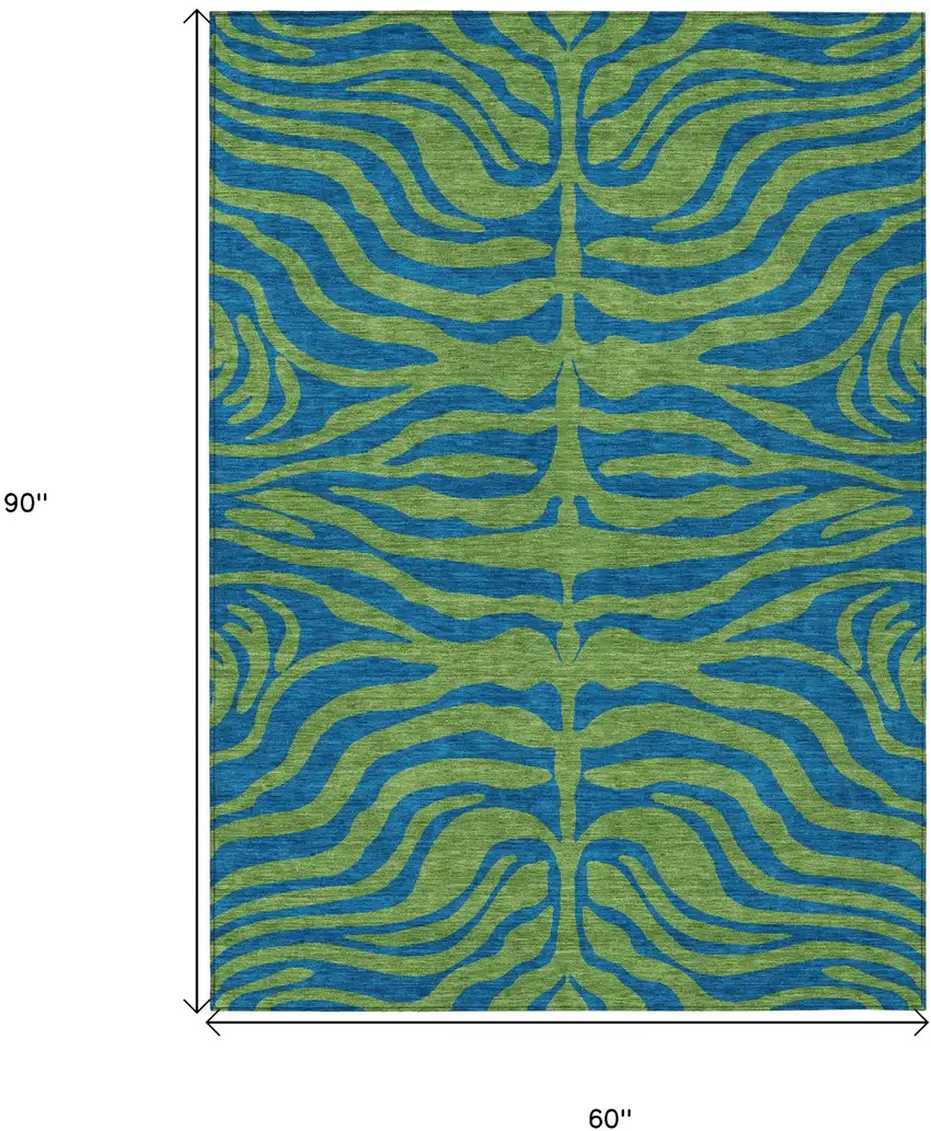 Green And Teal Blue Animal Print Washable Indoor Outdoor Area Rug Photo 7