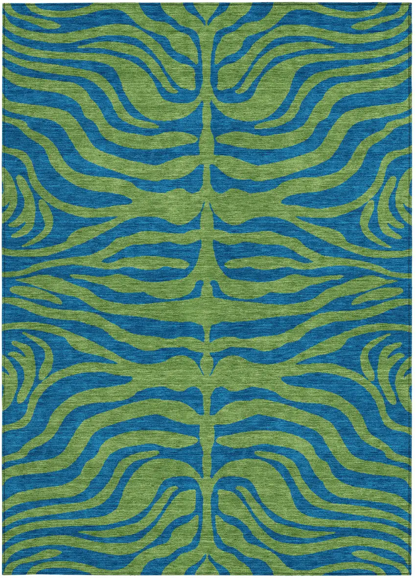 Green And Teal Blue Animal Print Washable Indoor Outdoor Area Rug Photo 6