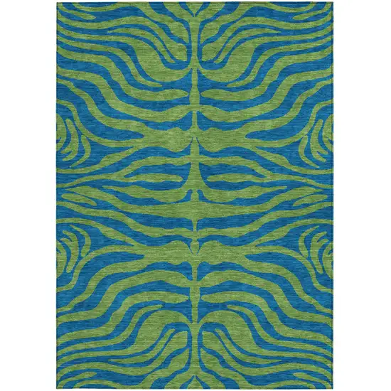Green And Teal Blue Animal Print Washable Indoor Outdoor Area Rug Photo 6