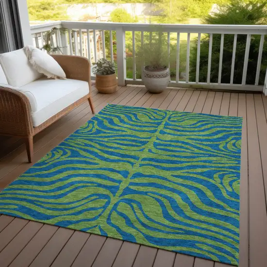 Green And Teal Blue Animal Print Washable Indoor Outdoor Area Rug Photo 7