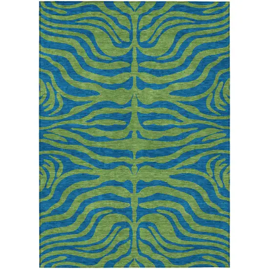 Green And Teal Blue Animal Print Washable Indoor Outdoor Area Rug Photo 2