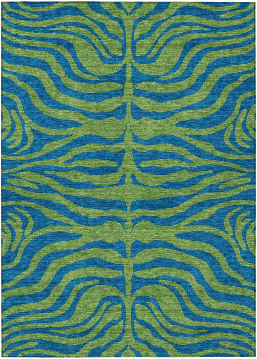 Green And Teal Blue Animal Print Washable Indoor Outdoor Area Rug Photo 2