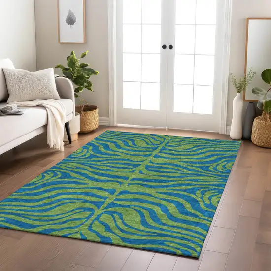 Green And Teal Blue Animal Print Washable Indoor Outdoor Area Rug Photo 9